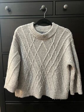 Lands' End Cable Knit Crewneck Sweater - Light Gray